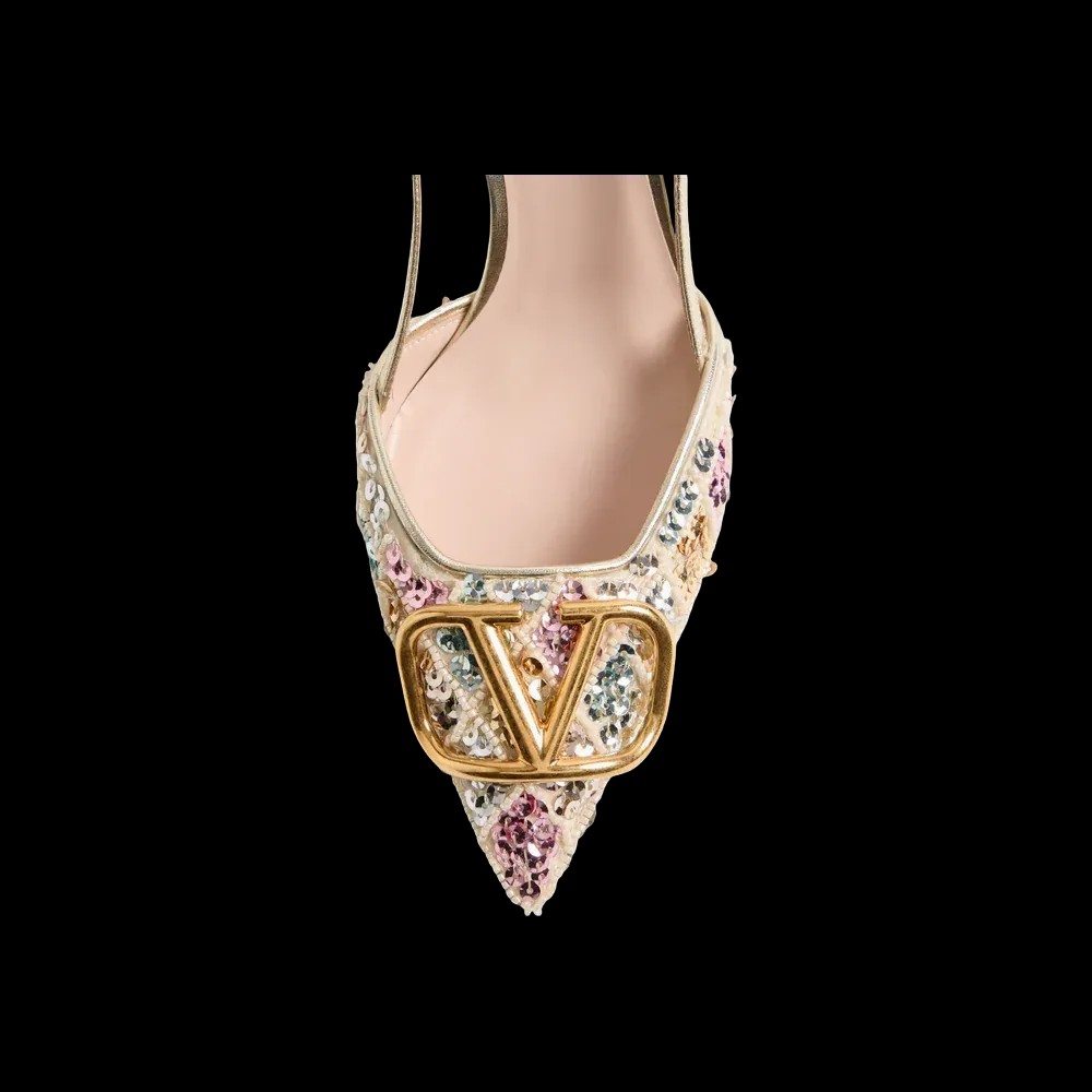 Valentino VLogo Signature Slingback Décolleté With Rhombelle Embroidery 80mm Platinum - HypeFly India View 4