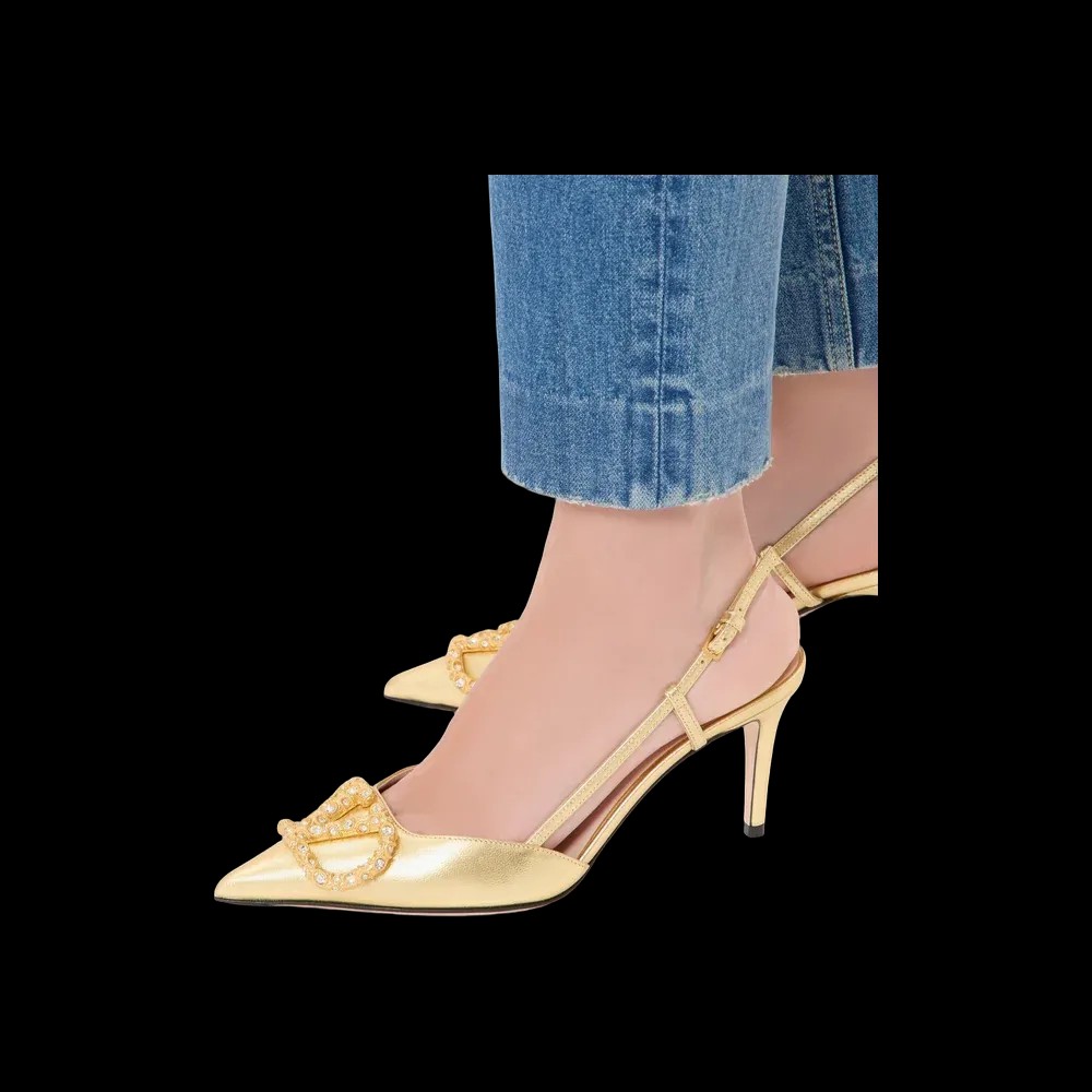 Valentino VLogo Signature Slingback Pump In Laminated Nappa Leather 80mm Rose Cannelle - HypeFly India View 4