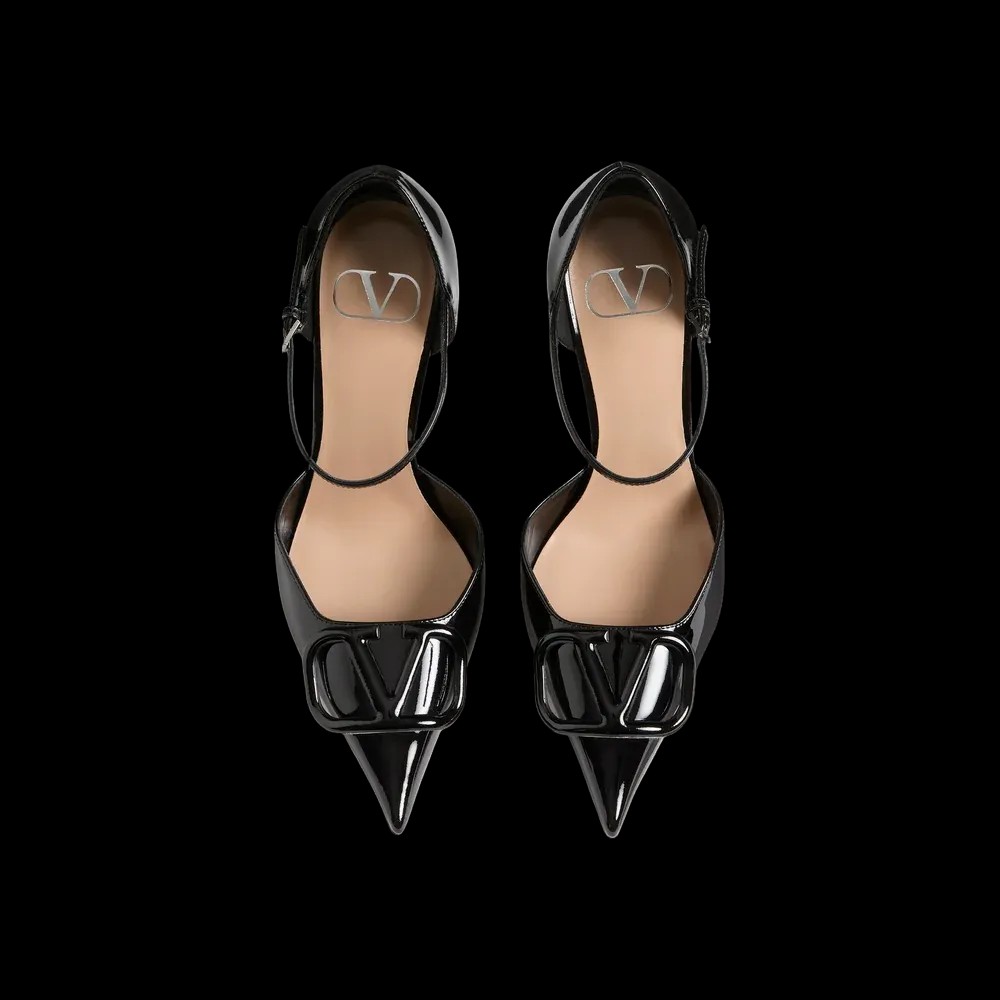 Valentino VLogo Signature D'Orsay Patent Leather Pumps 100mm Black - HypeFly India View 2