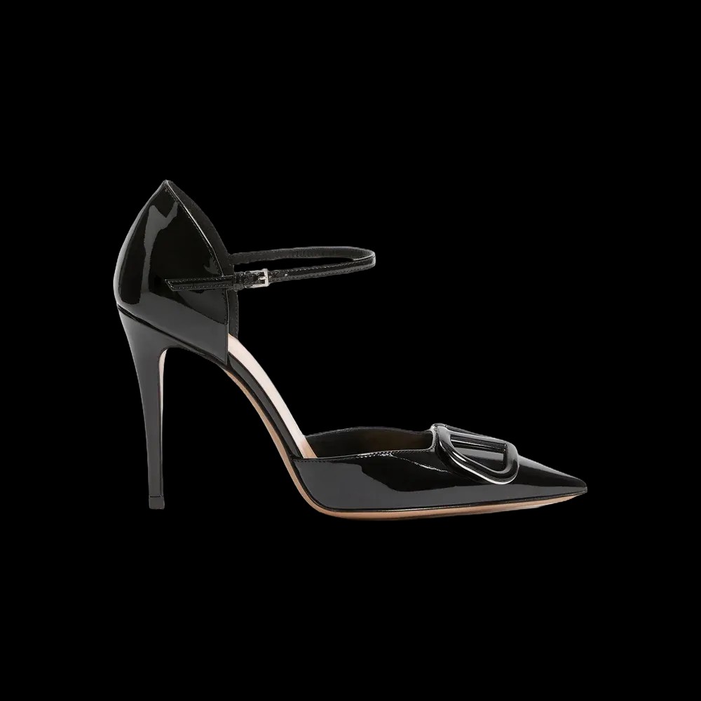 Valentino VLogo Signature D'Orsay Patent Leather Pumps 100mm Black - HypeFly India View 1