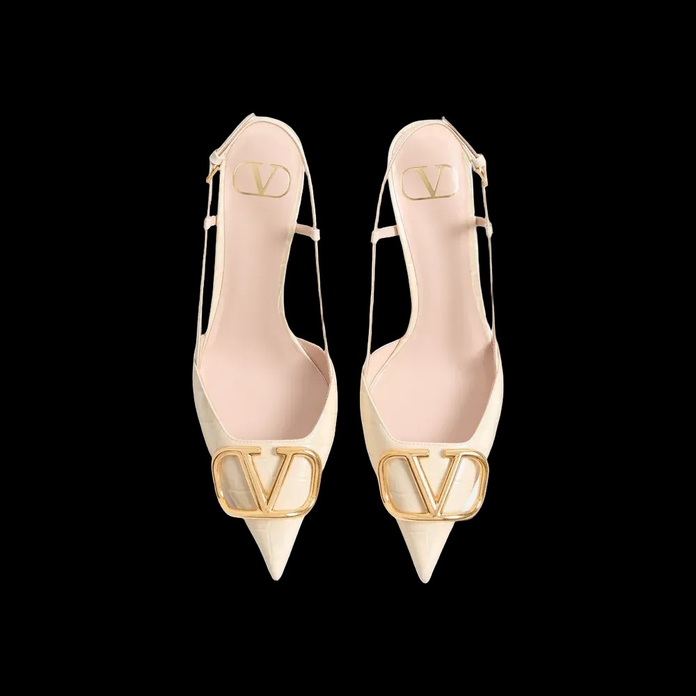 Valentino VLogo Signature Slingback Pumps In Printed Calfskin 80mm Butter - HypeFly India View 2