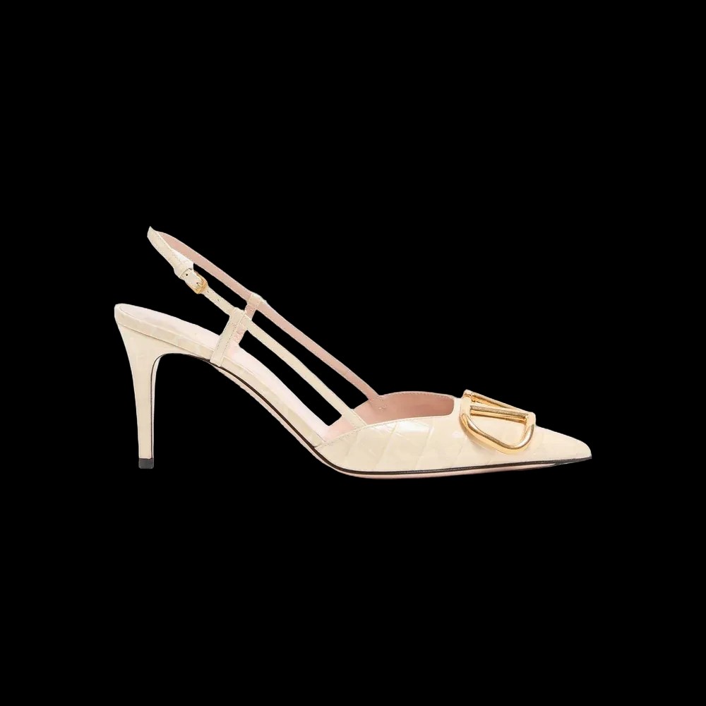 Valentino VLogo Signature Slingback Pumps In Printed Calfskin 80mm Butter - HypeFly India View 1