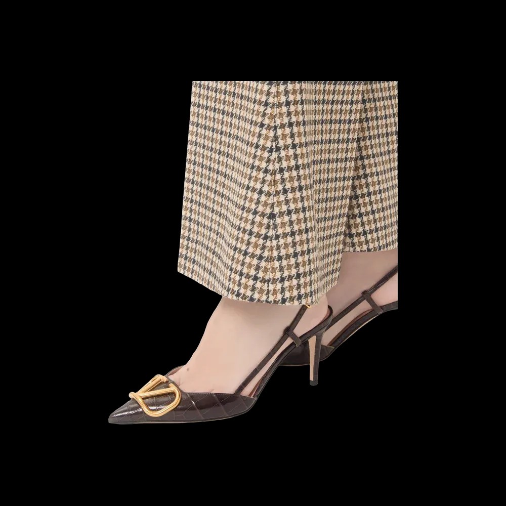 Valentino VLogo Signature Slingback Pumps In Printed Calfskin 80mm Oak Brown - HypeFly India View 5