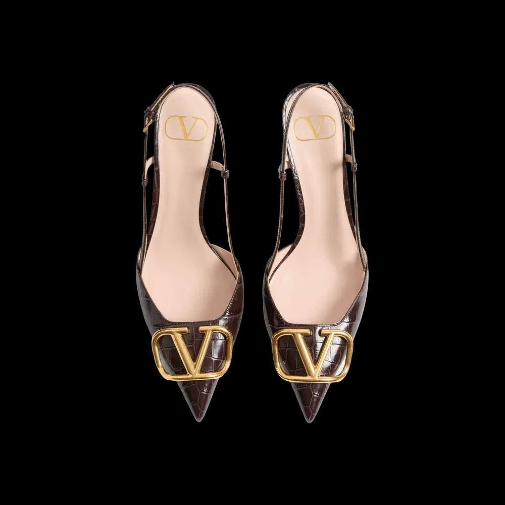 Valentino VLogo Signature Slingback Pumps In Printed Calfskin 80mm Oak Brown - HypeFly India View 2