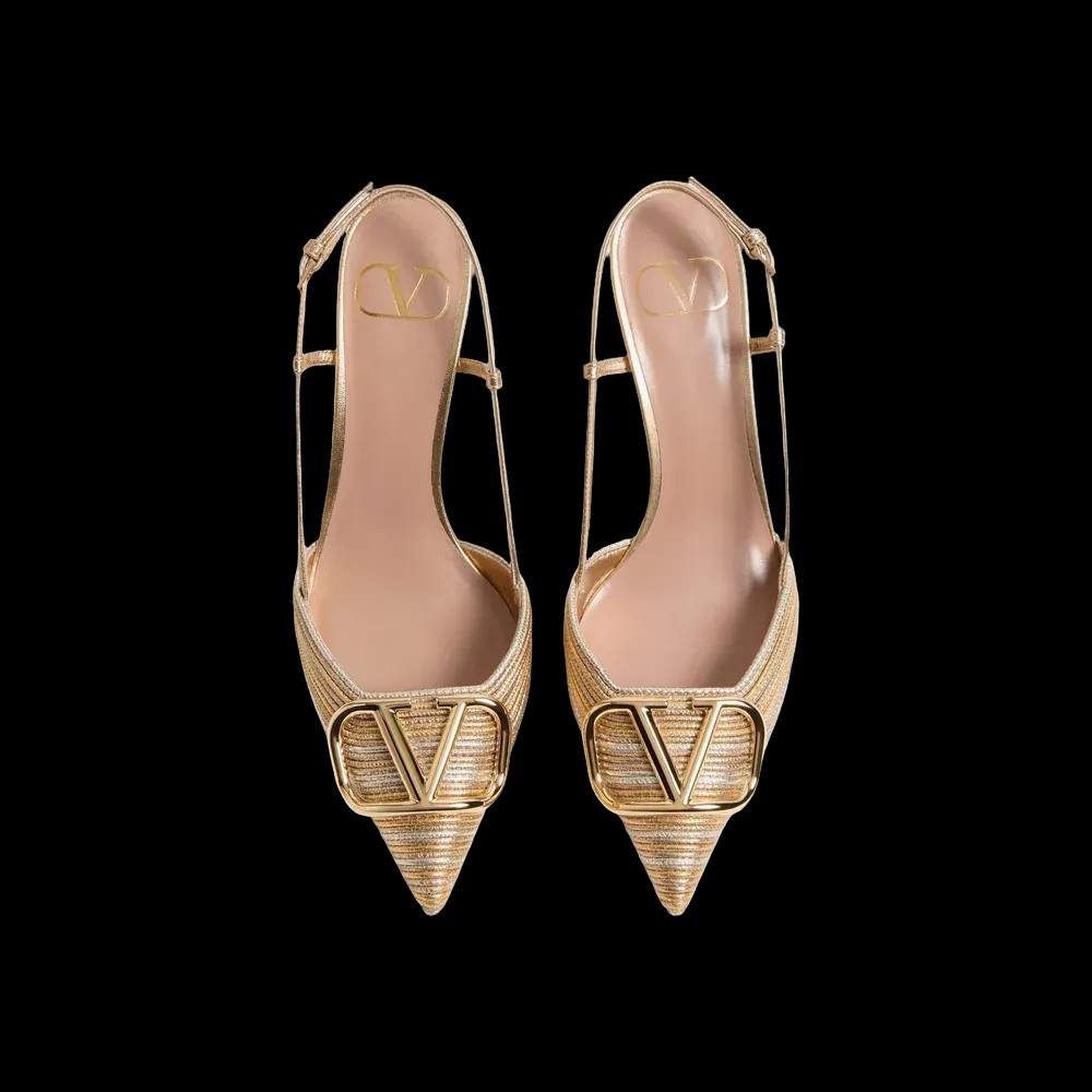 Valentino VLogo Signature Metallic Slingback Pumps With Cornely Embroidery 80mm Gold - HypeFly India View 2