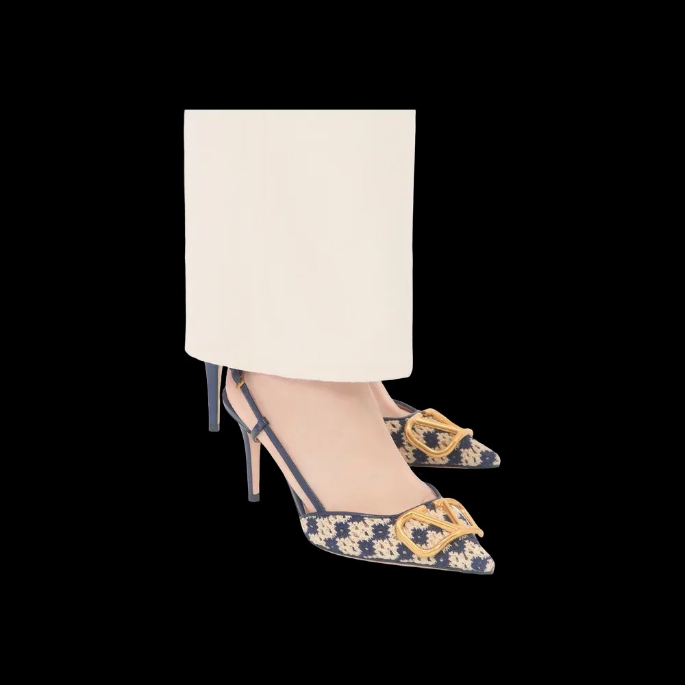 Valentino VLogo Signature Slingback Pumps In Crochet Fabric 80mm Beige - HypeFly India View 4