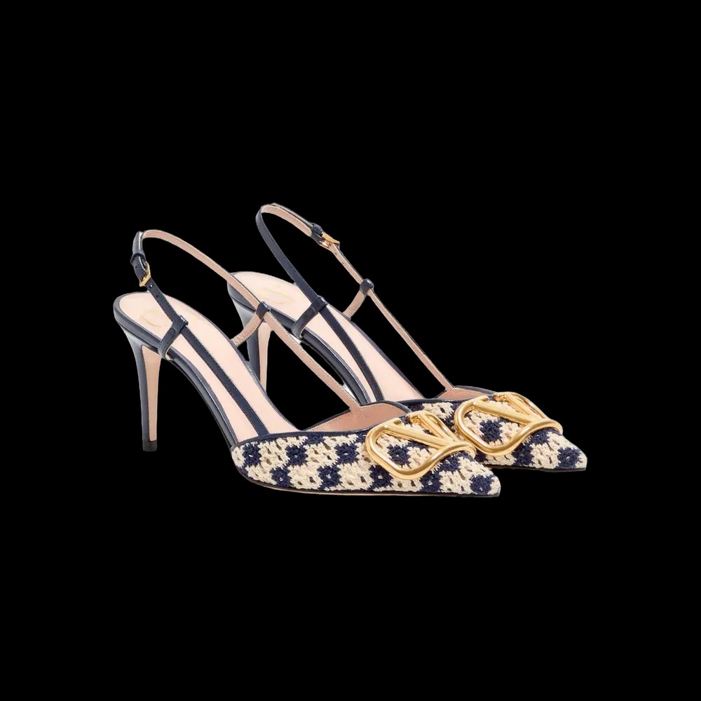 Valentino VLogo Signature Slingback Pumps In Crochet Fabric 80mm Beige - HypeFly India View 3