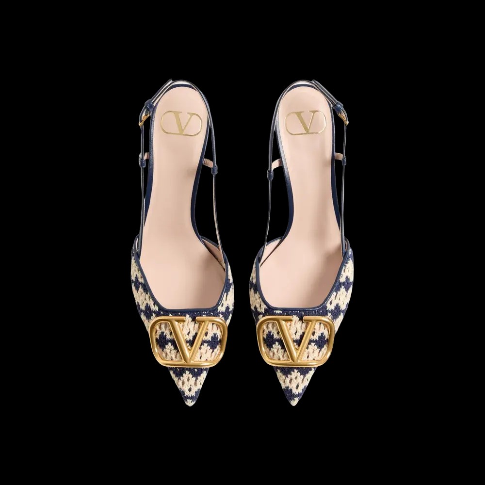 Valentino VLogo Signature Slingback Pumps In Crochet Fabric 80mm Beige - HypeFly India View 2