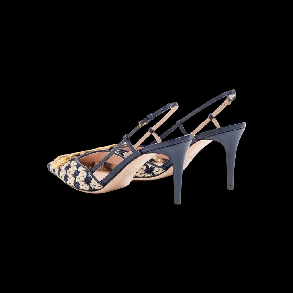 Valentino VLogo Signature Slingback Pumps In Crochet Fabric 80mm Beige - HypeFly India View 5