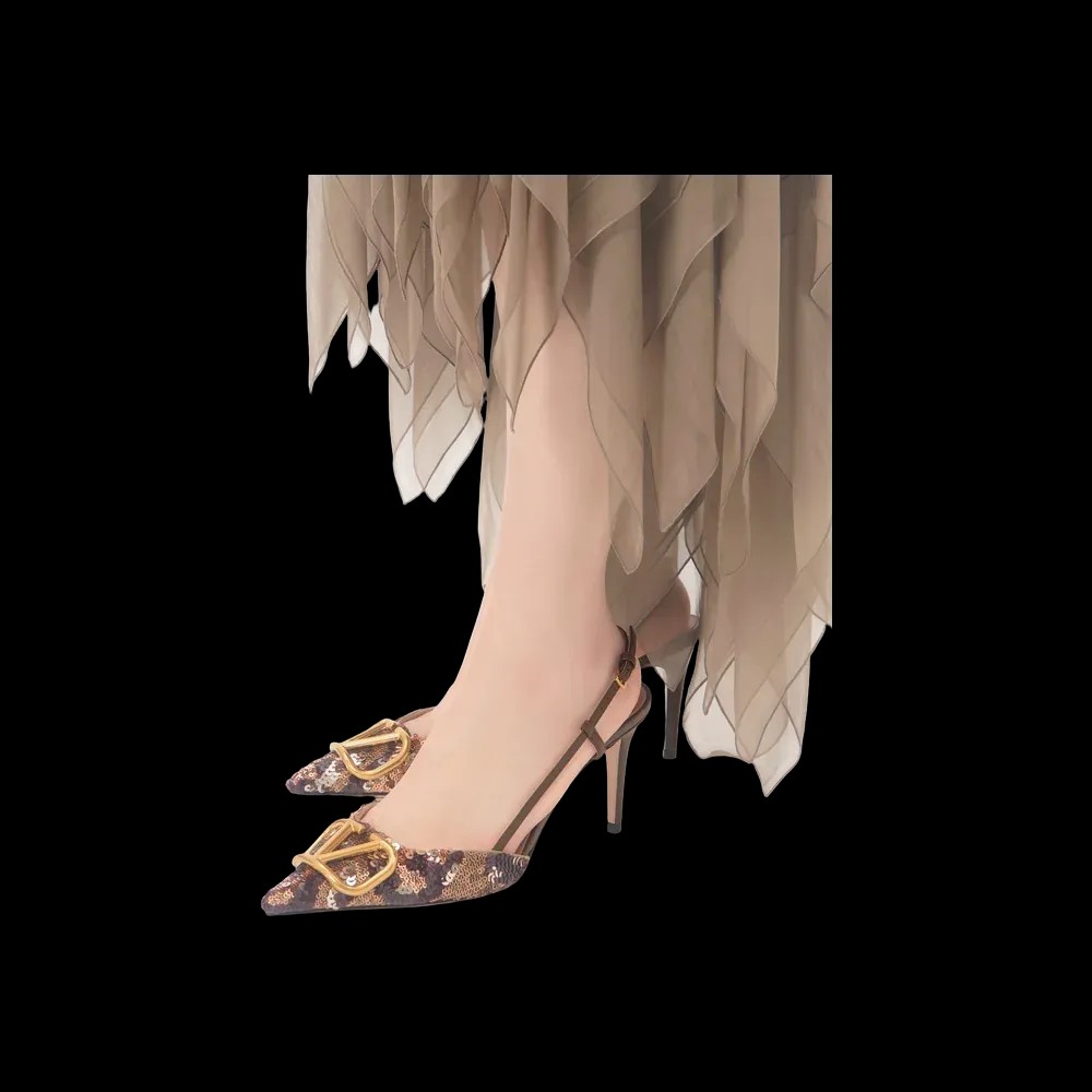 Valentino VLogo Signature Slingback Décolleté With Animalier Embroidery 80mm Brown - HypeFly India View 4