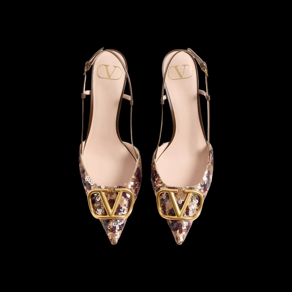 Valentino VLogo Signature Slingback Décolleté With Animalier Embroidery 80mm Brown - HypeFly India View 2