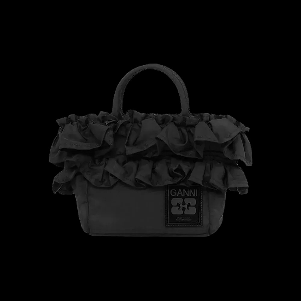 Ganni Black Mini Ruffle Tote	 - HypeFly India View 1