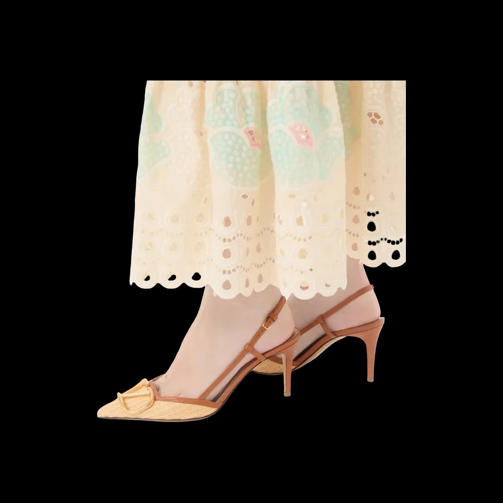 Valentino VLogo Signature Raffia Slingback Pumps 80mm Beige - HypeFly India View 4