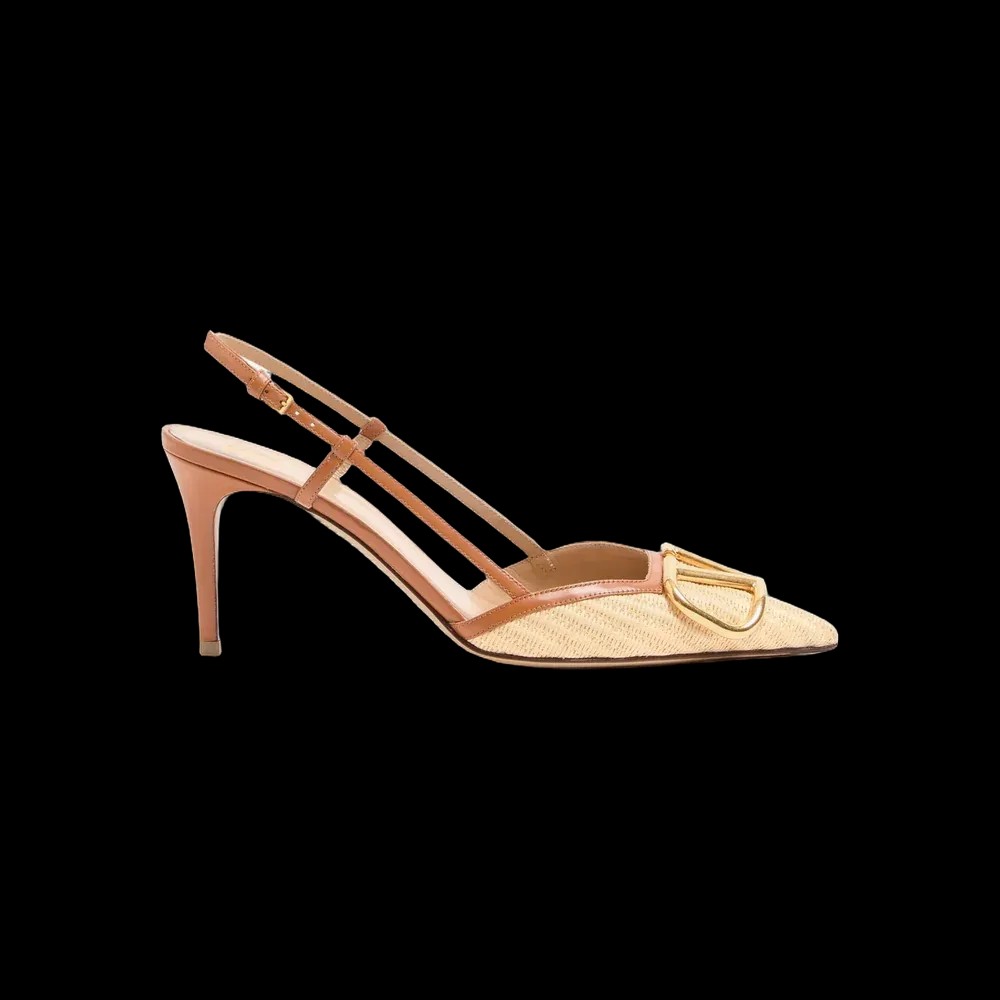 Valentino VLogo Signature Raffia Slingback Pumps 80mm Beige - HypeFly India View 1