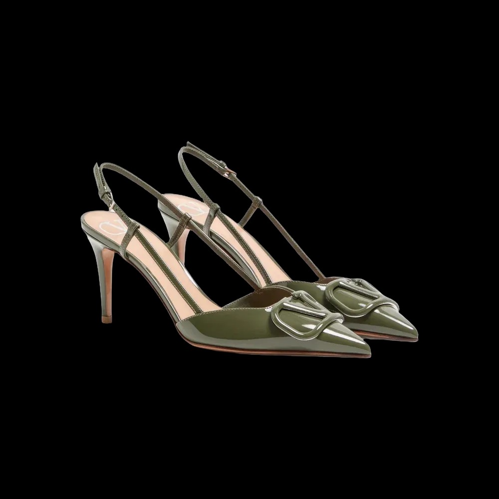 Valentino VLogo Signature Patent Leather Slingback Pump 80mm Military Green - HypeFly India View 2