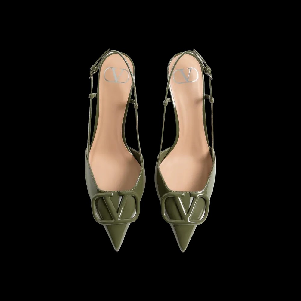 Valentino VLogo Signature Patent Leather Slingback Pump 80mm Military Green - HypeFly India View 3