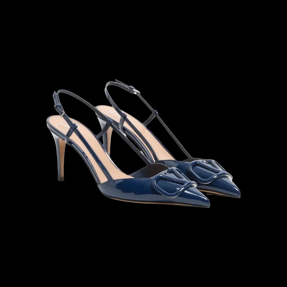 Valentino VLogo Signature Patent Leather Slingback Pump 80mm Blue - HypeFly India View 3