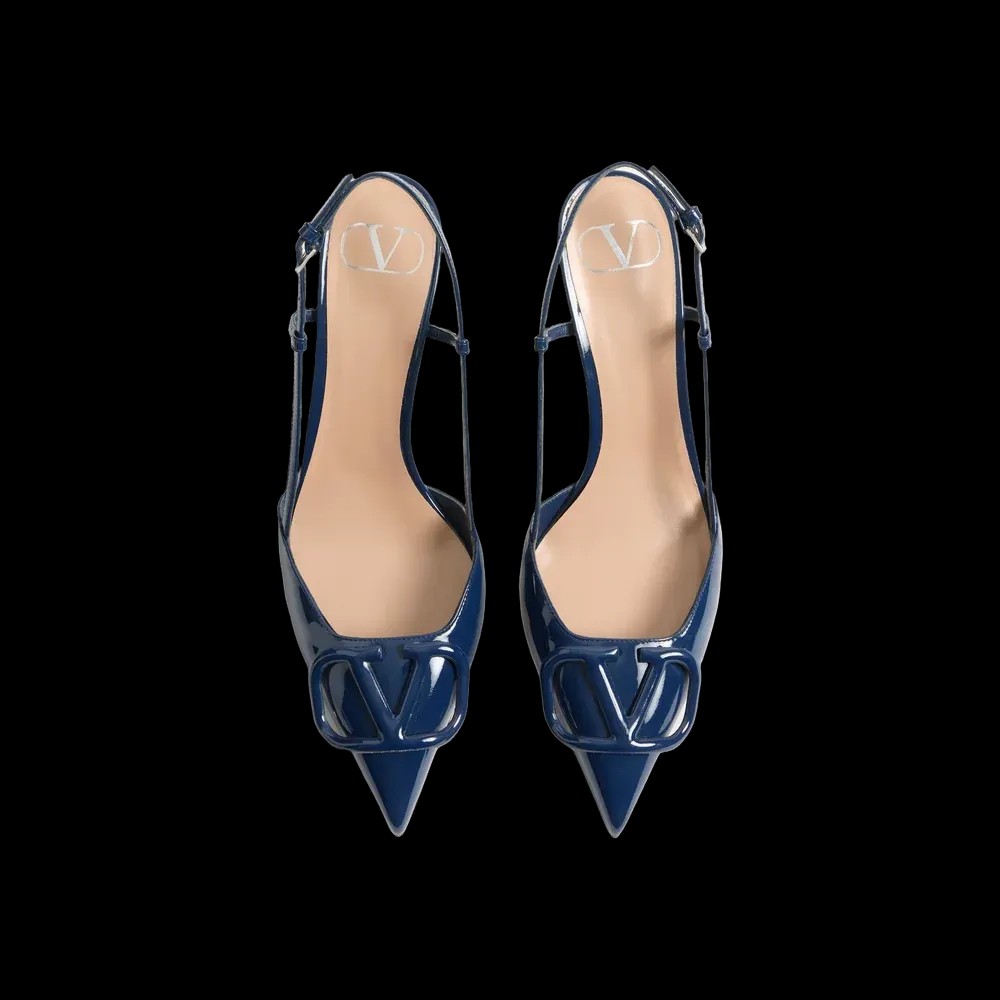 Valentino VLogo Signature Patent Leather Slingback Pump 80mm Blue - HypeFly India View 2