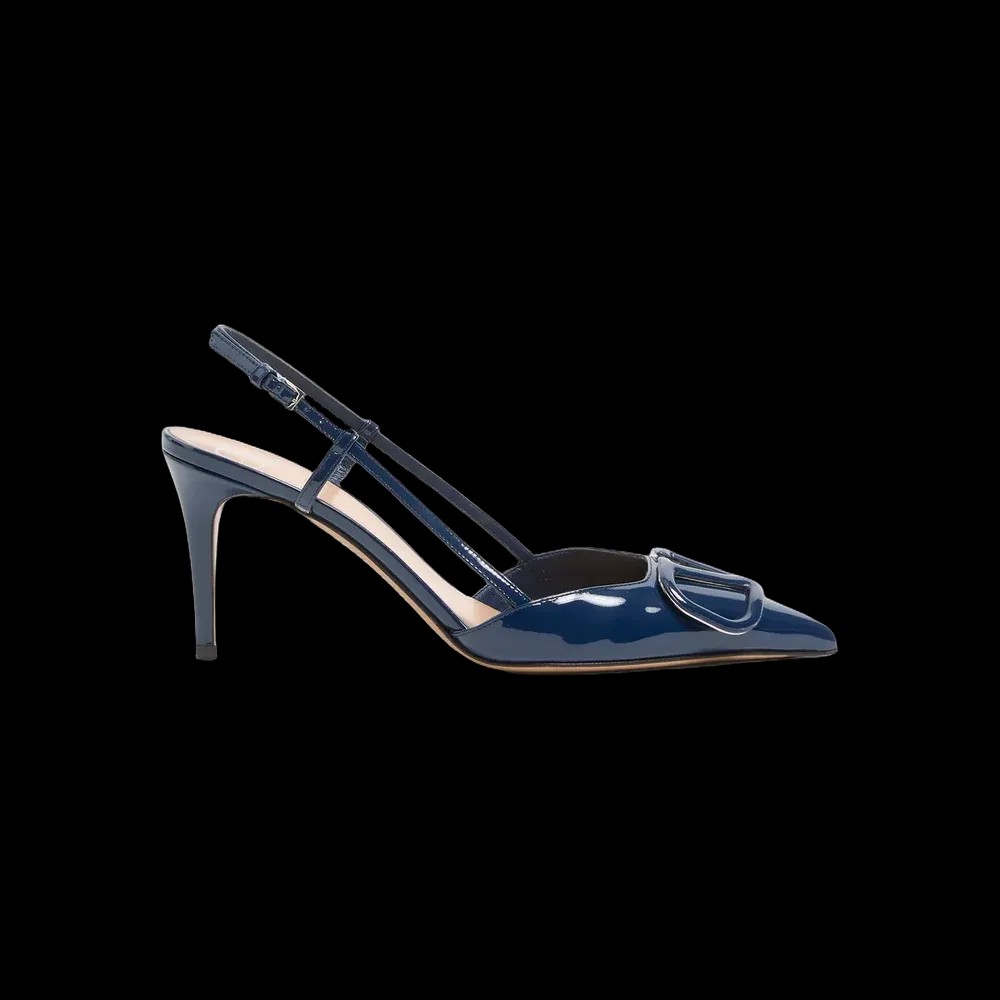 Valentino VLogo Signature Patent Leather Slingback Pump 80mm Blue - HypeFly India View 1