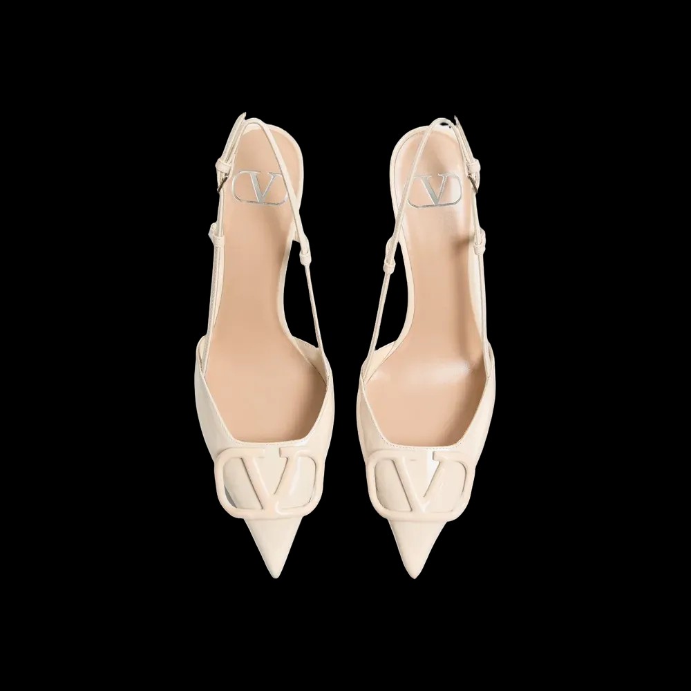 Valentino VLogo Signature Patent Leather Slingback Pump 80mm Light Ivory - HypeFly India View 2