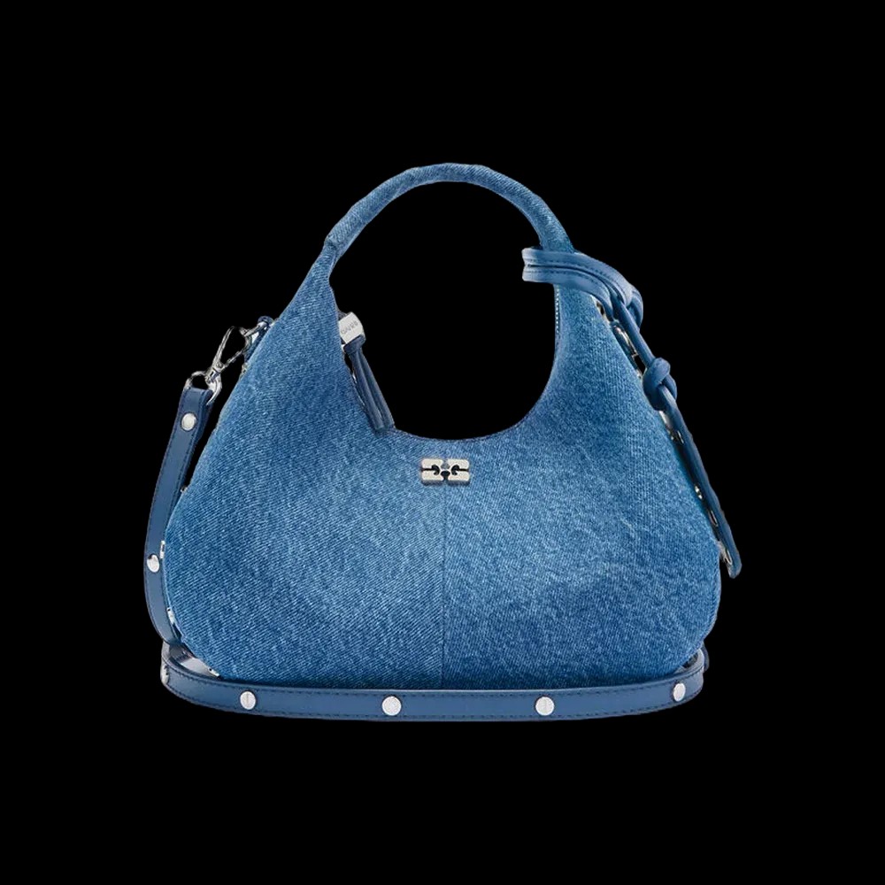 Ganni Mini Hobo Bag with Studs in Denim	 - HypeFly India View 1