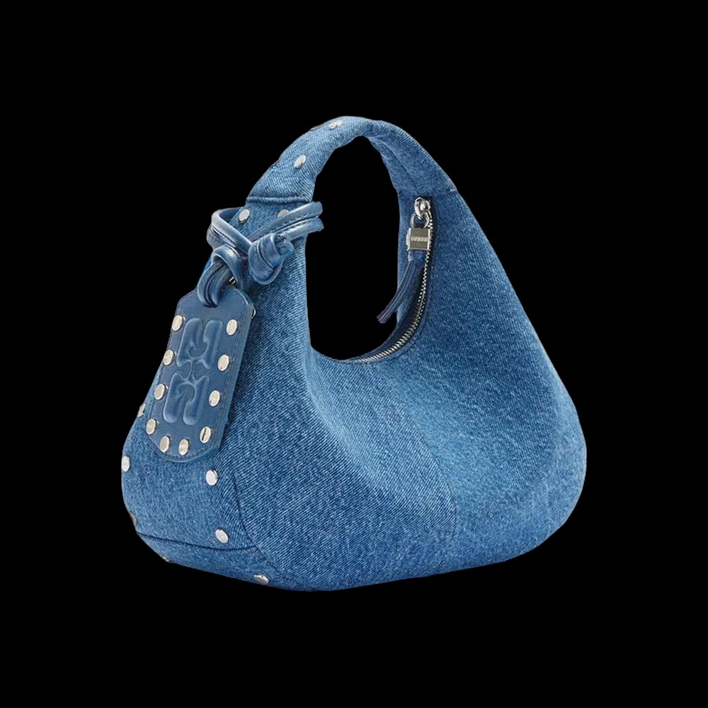 Ganni Mini Hobo Bag with Studs in Denim	 - HypeFly India View 3