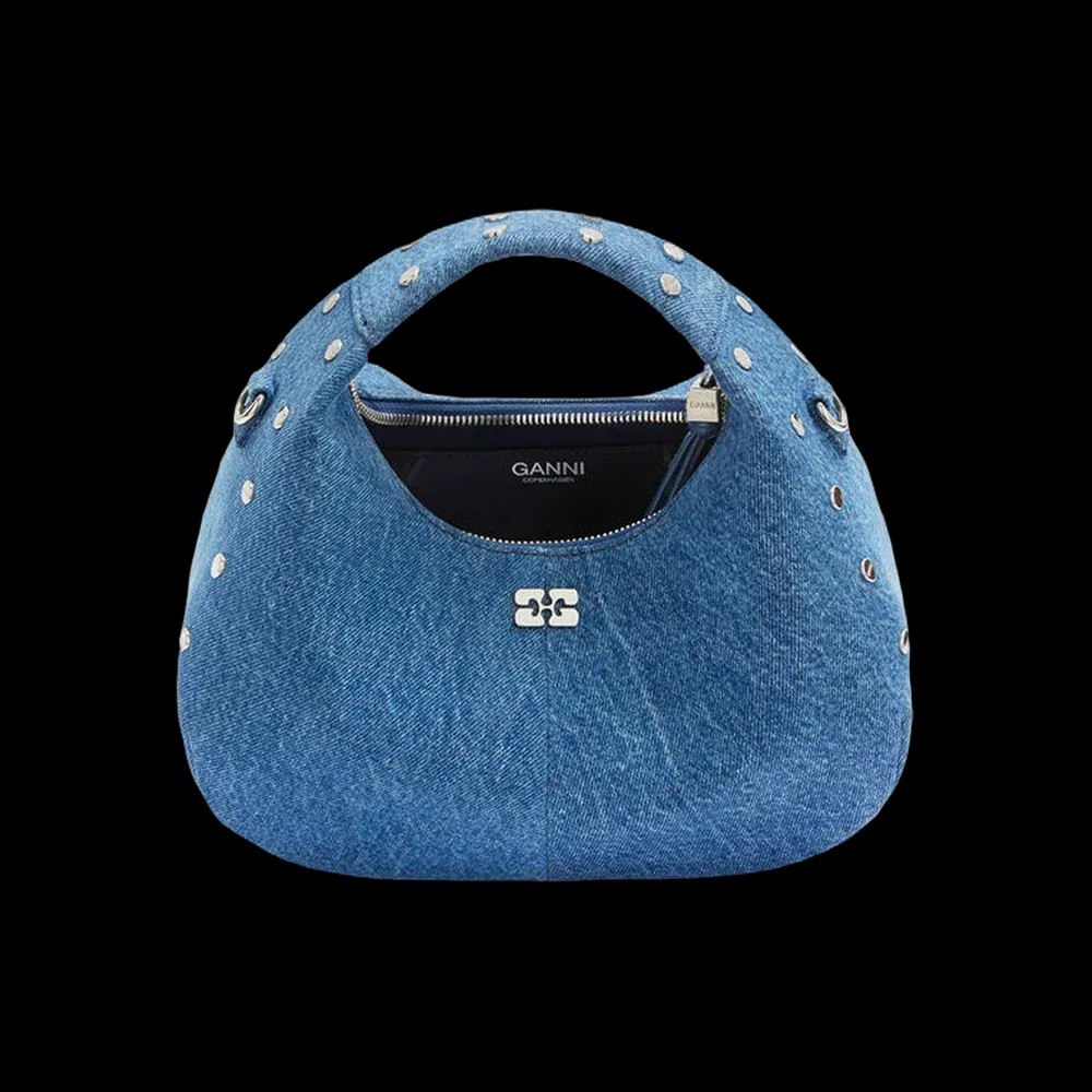 Ganni Mini Hobo Bag with Studs in Denim	 - HypeFly India View 2