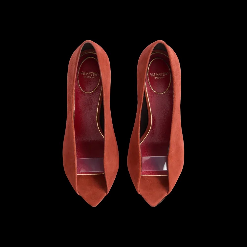 Valentino Open Toe Révélé Suede Pumps 105mm Rust - HypeFly India View 2