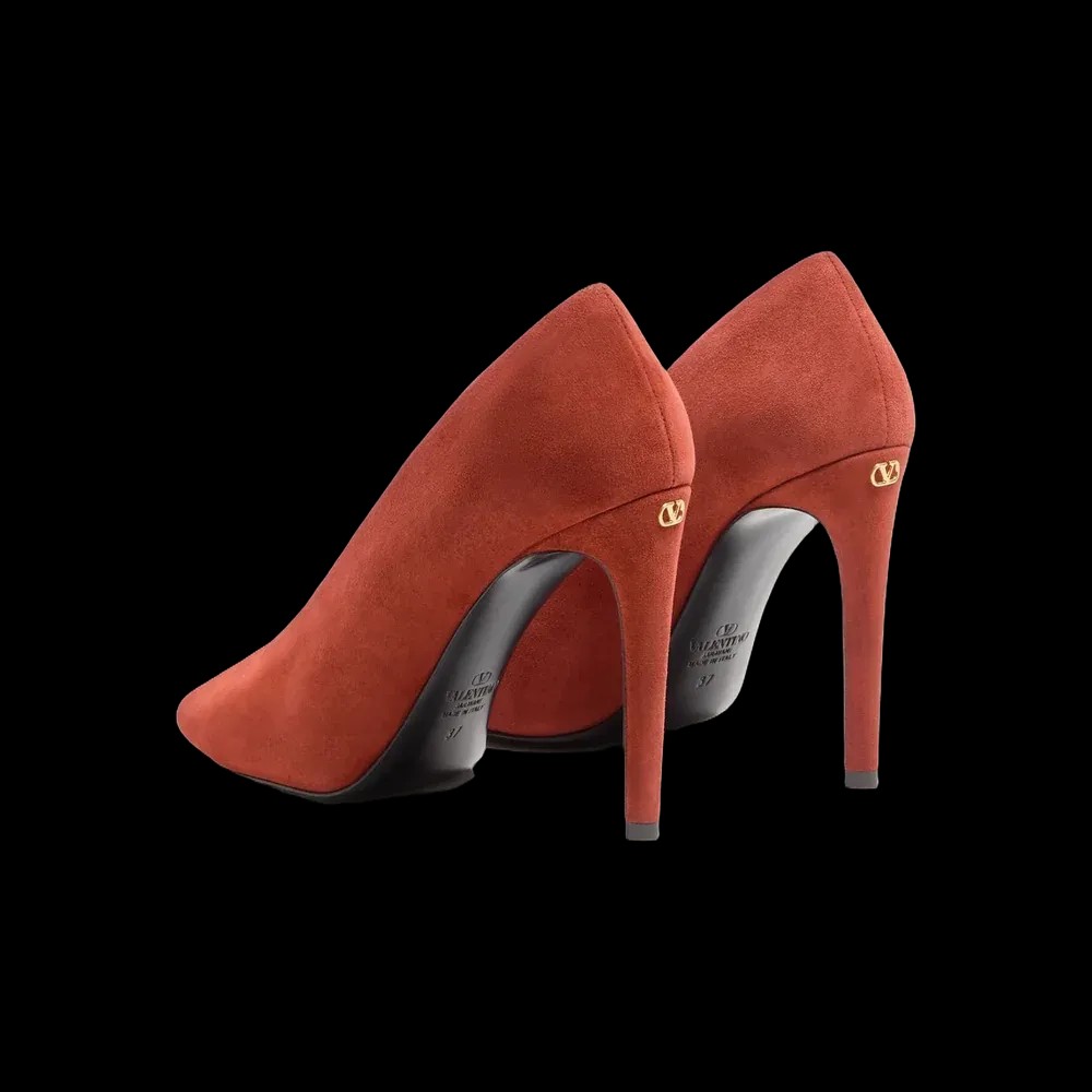 Valentino Open Toe Révélé Suede Pumps 105mm Rust - HypeFly India View 5