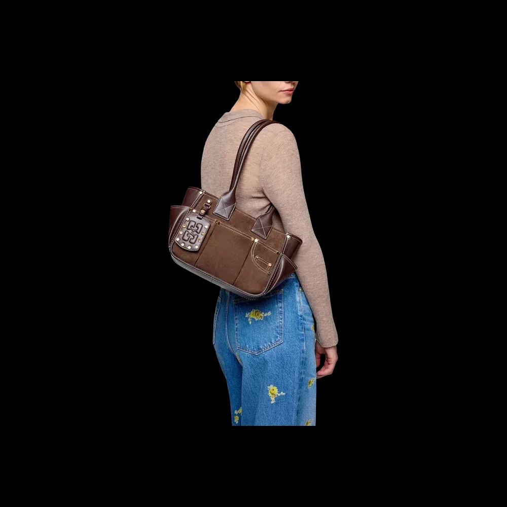 Ganni Small Posy Bag in Brown Suede	 - HypeFly India View 3