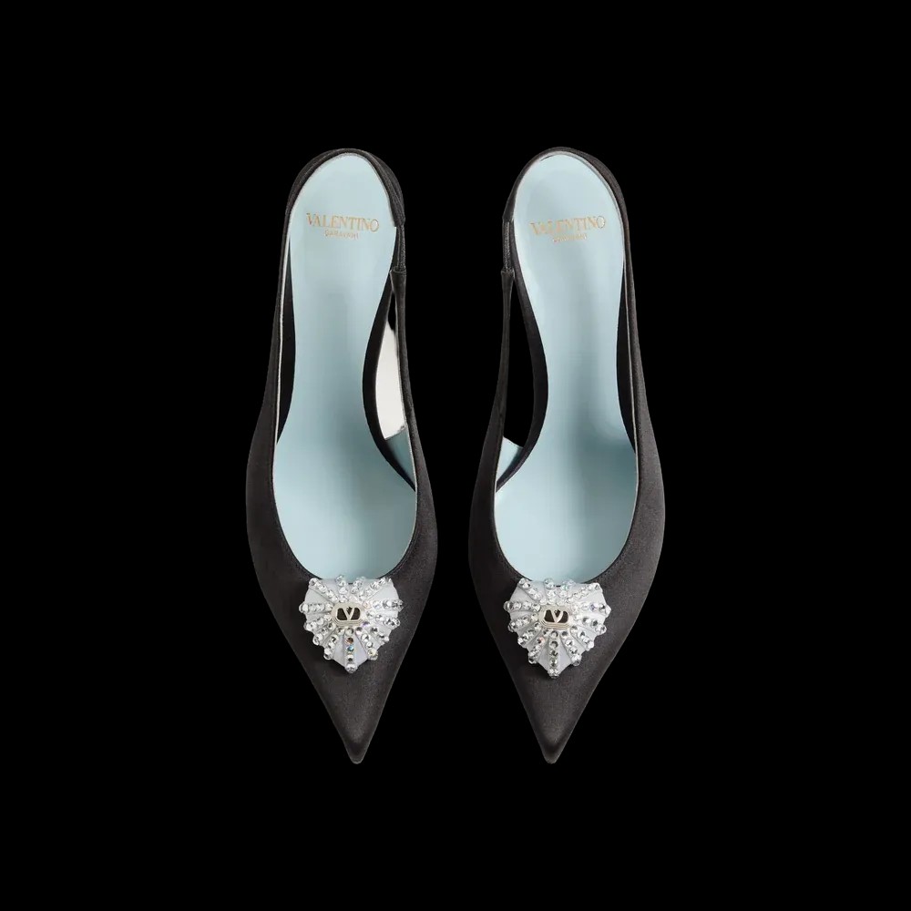 Valentino Coeur Royal Satin Slingback Pump 100mm Black - HypeFly India View 2