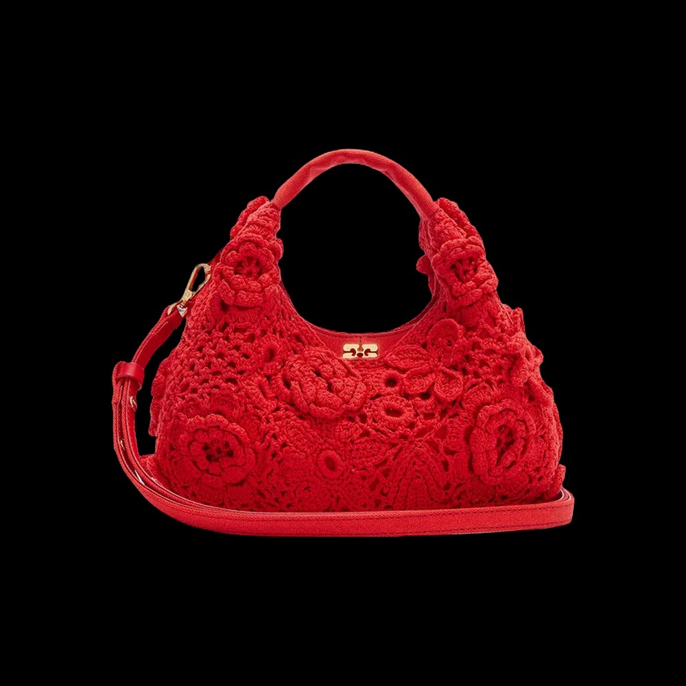 Ganni Mini Hobo Bag in Red Crochet	 - HypeFly India View 1