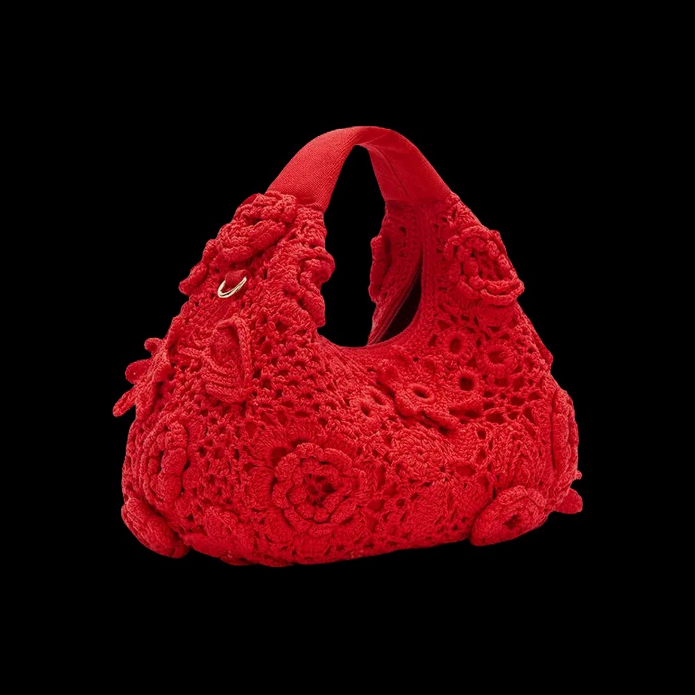 Ganni Mini Hobo Bag in Red Crochet	 - HypeFly India View 2