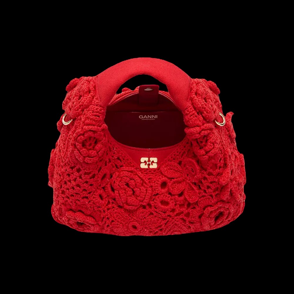 Ganni Mini Hobo Bag in Red Crochet	 - HypeFly India View 3