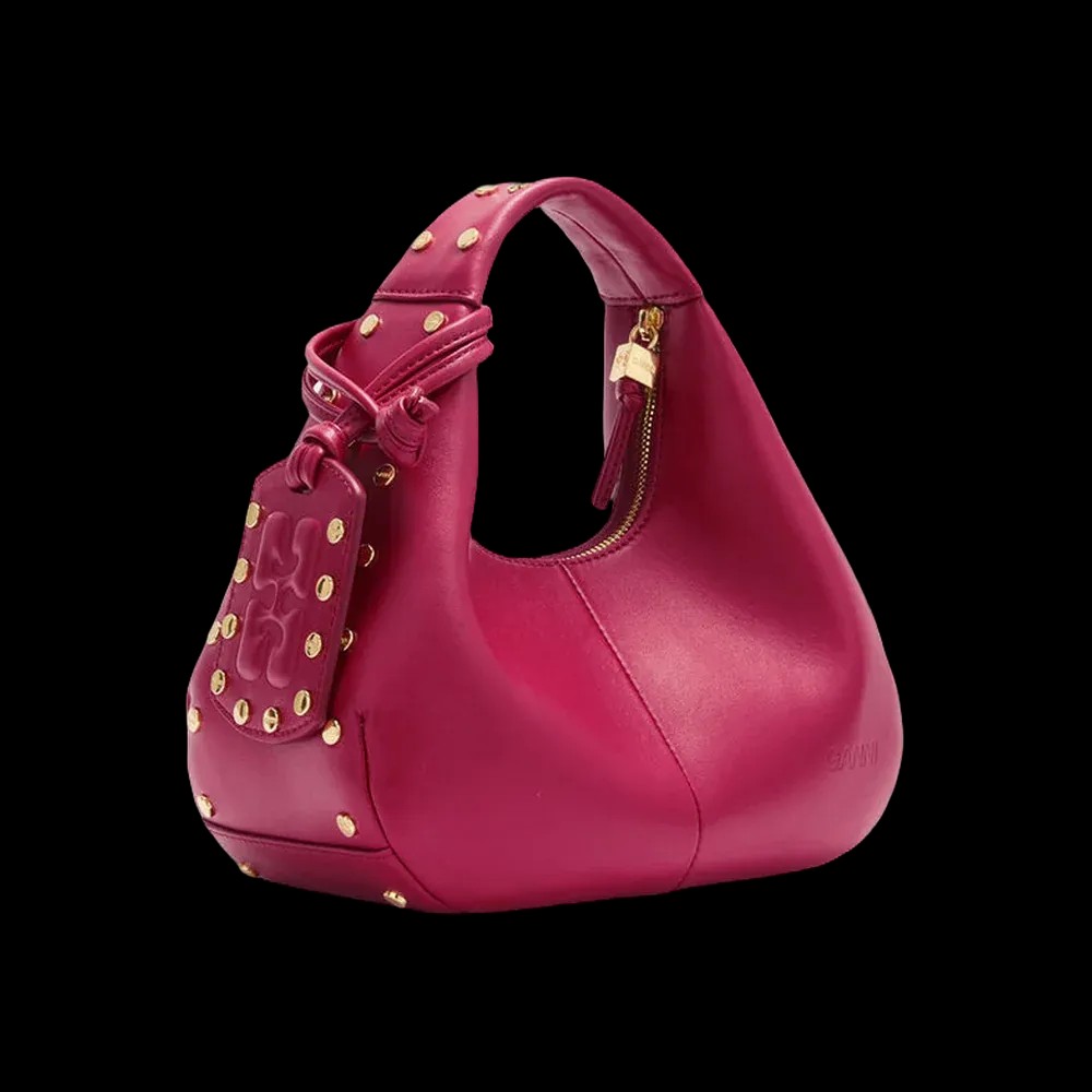 Ganni Mini Hobo Bag Studs in Red	 - HypeFly India View 3