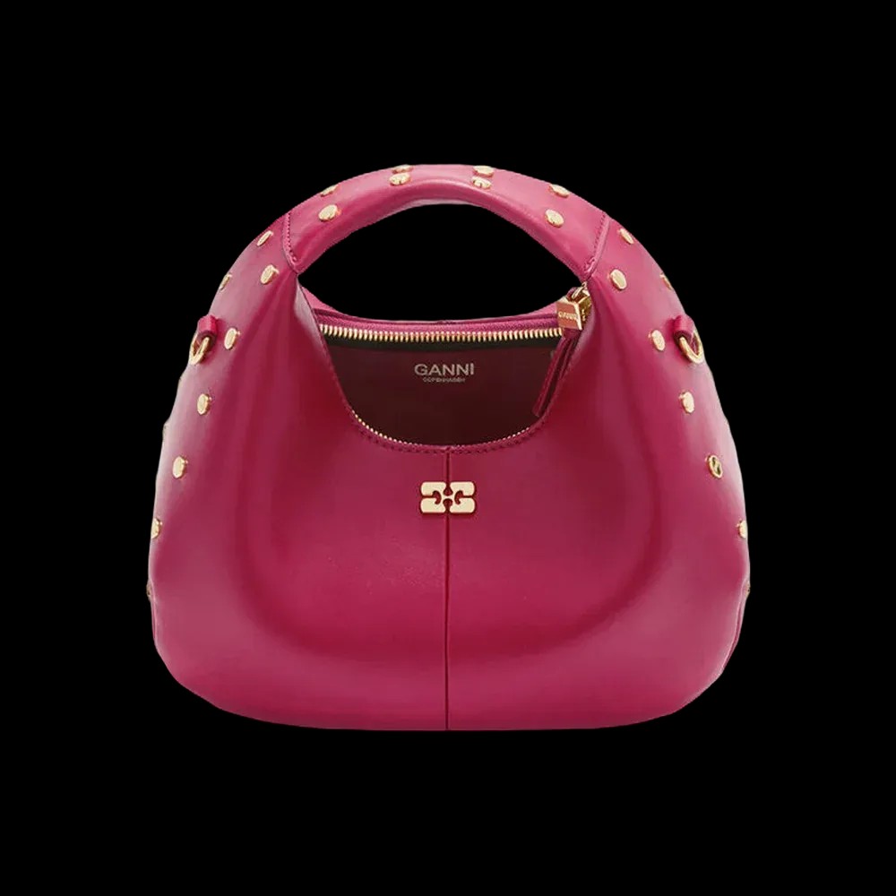 Ganni Mini Hobo Bag Studs in Red	 - HypeFly India View 4