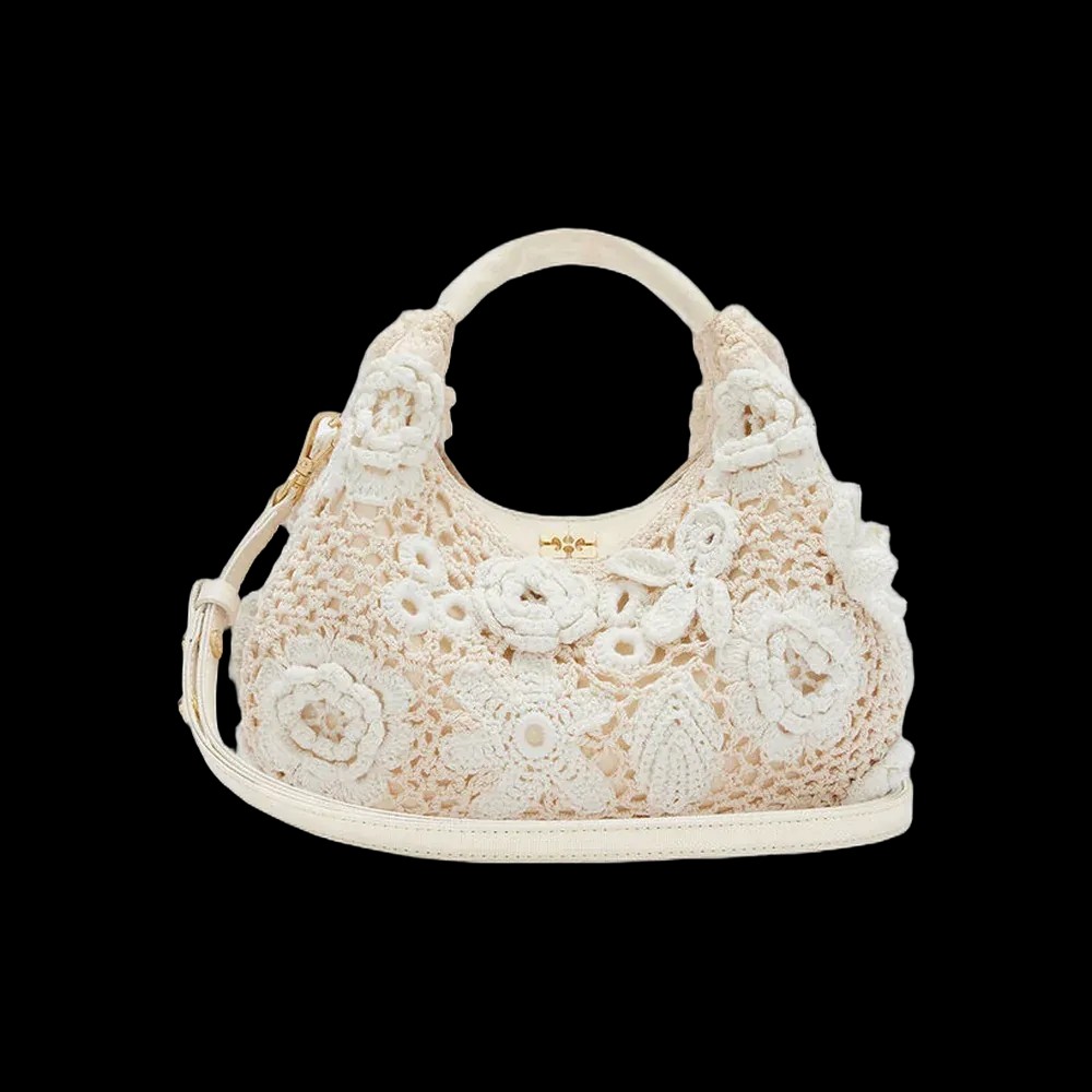 Ganni Mini Hobo Bag in White Crochet	 - HypeFly India View 1