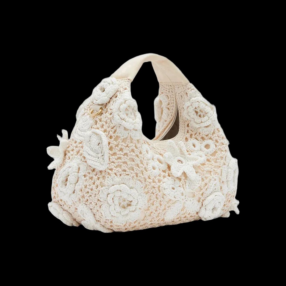 Ganni Mini Hobo Bag in White Crochet	 - HypeFly India View 3