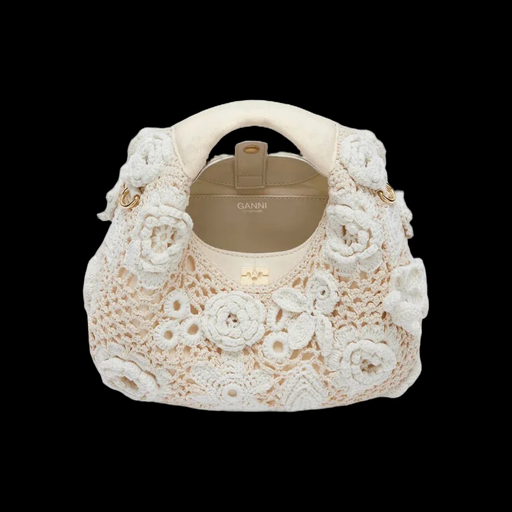 Ganni Mini Hobo Bag in White Crochet	 - HypeFly India View 2