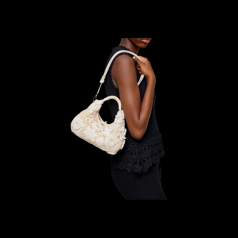 Ganni Mini Hobo Bag in White Crochet	 - HypeFly India View 4