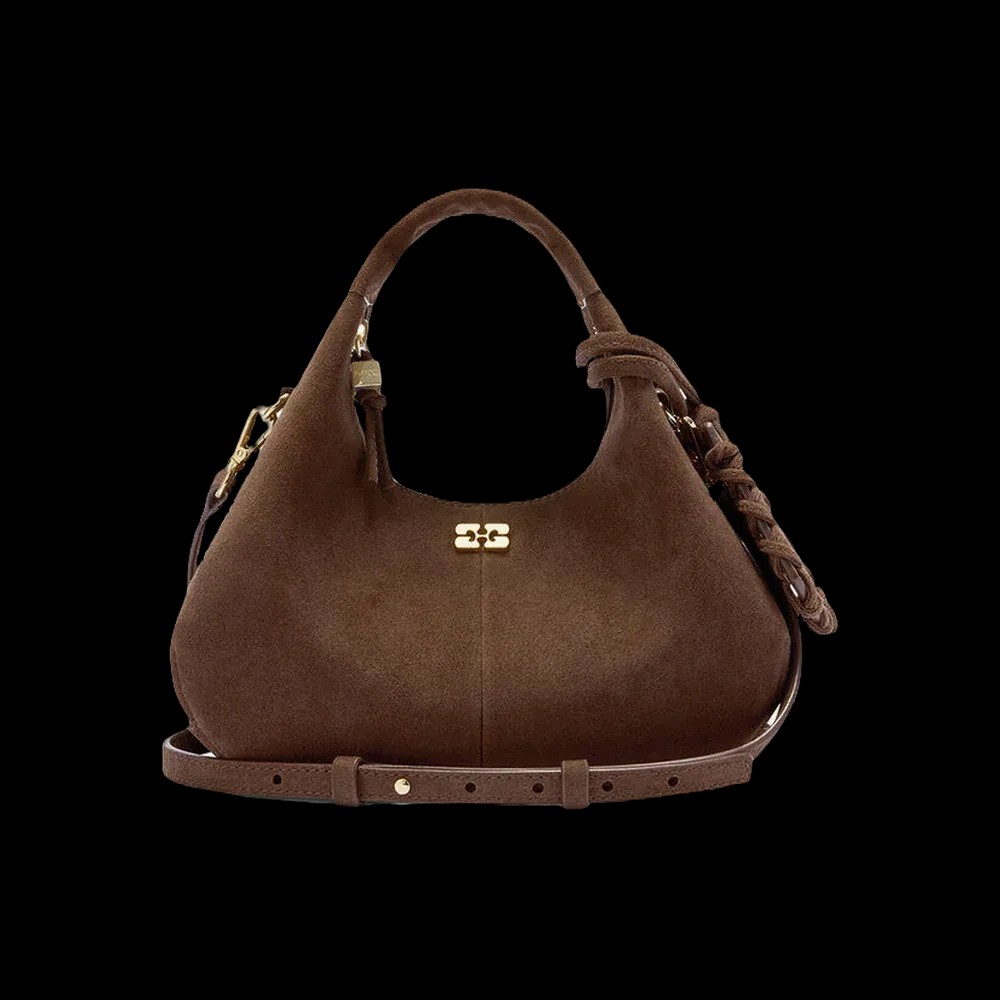 Ganni Brown Suede Mini Hobo Bag	 - HypeFly India View 1