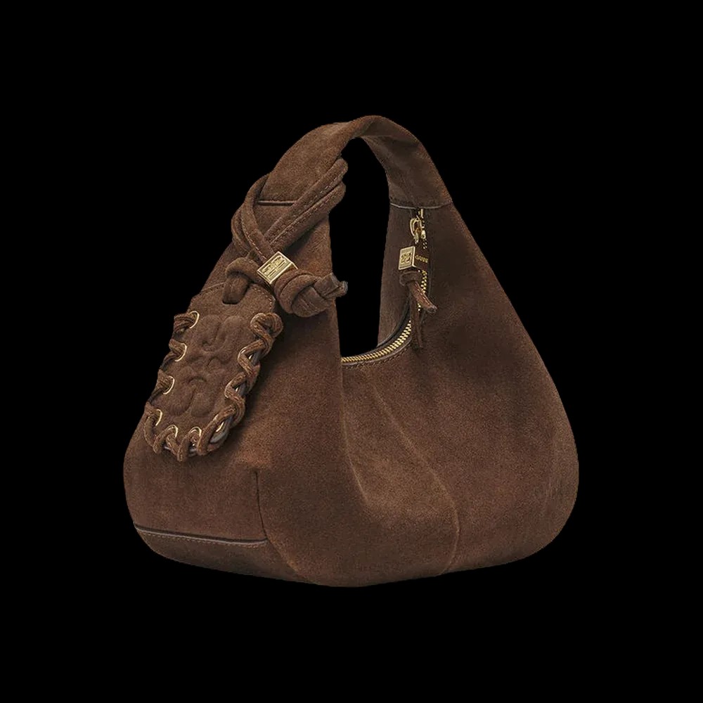 Ganni Brown Suede Mini Hobo Bag	 - HypeFly India View 2