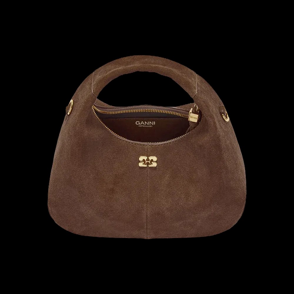 Ganni Brown Suede Mini Hobo Bag	 - HypeFly India View 4