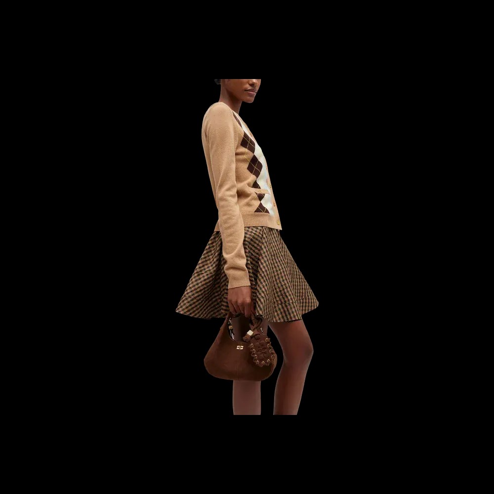 Ganni Brown Suede Mini Hobo Bag	 - HypeFly India View 3