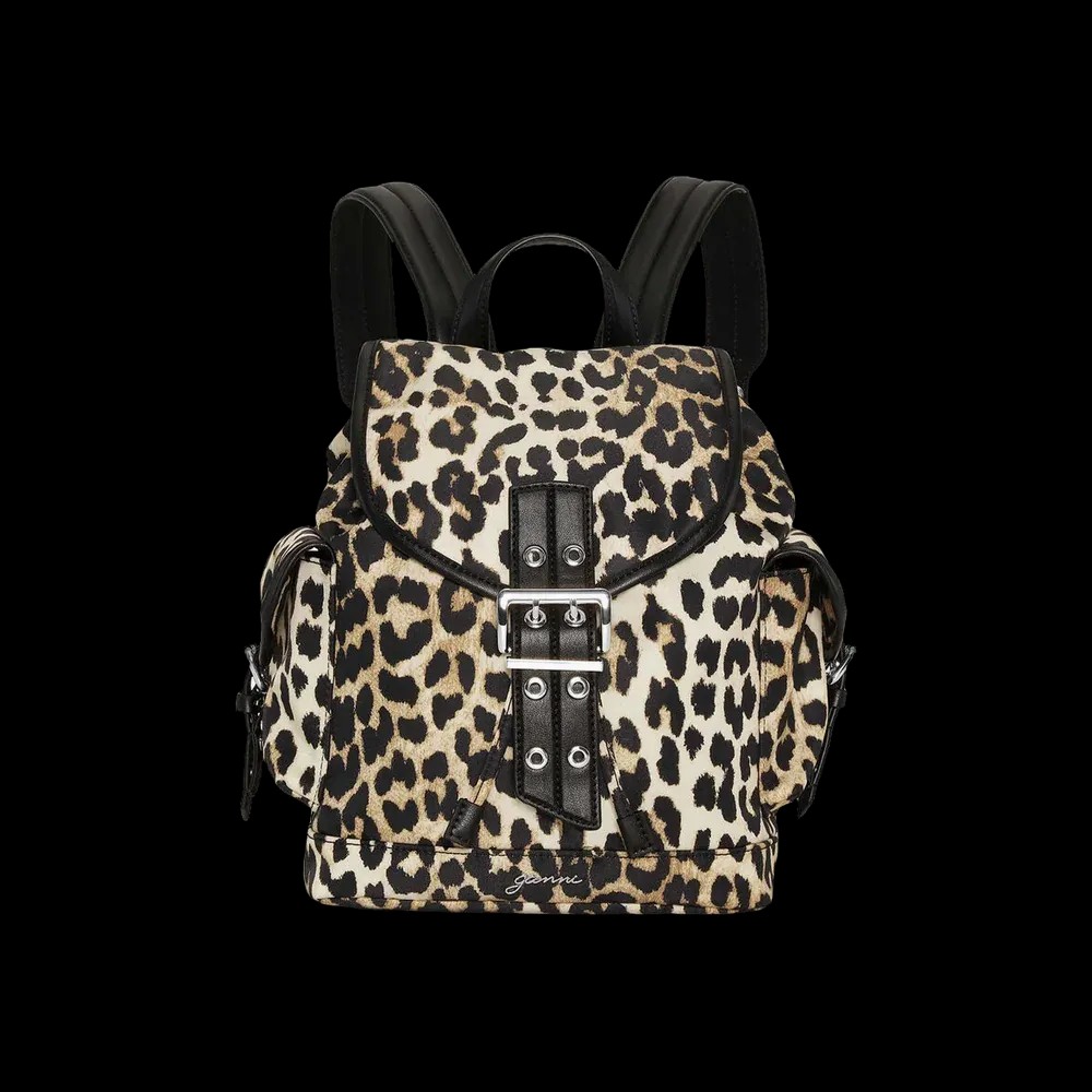 Ganni Leopard Small Nylon Bucky Backpack	 - HypeFly India View 1
