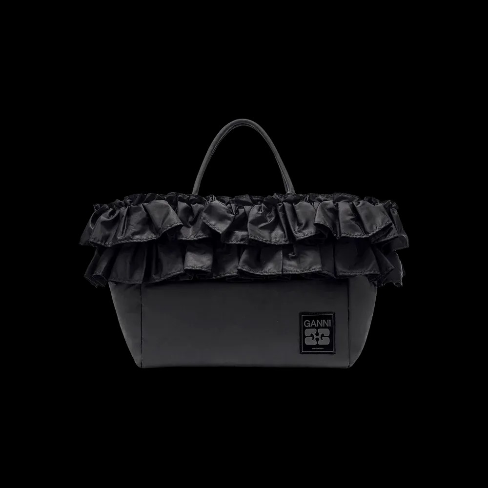 Ganni Black XXL Ruffle Tote	 - HypeFly India View 1
