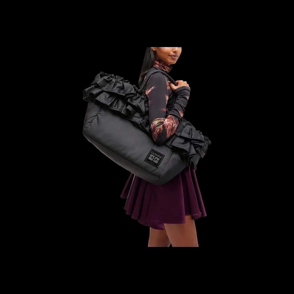 Ganni Black XXL Ruffle Tote	 - HypeFly India View 2