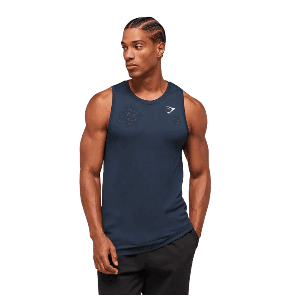Gymshark Geo Seamless Tank Slim Fit Navy/Heavy Blue - HypeFly India View 4