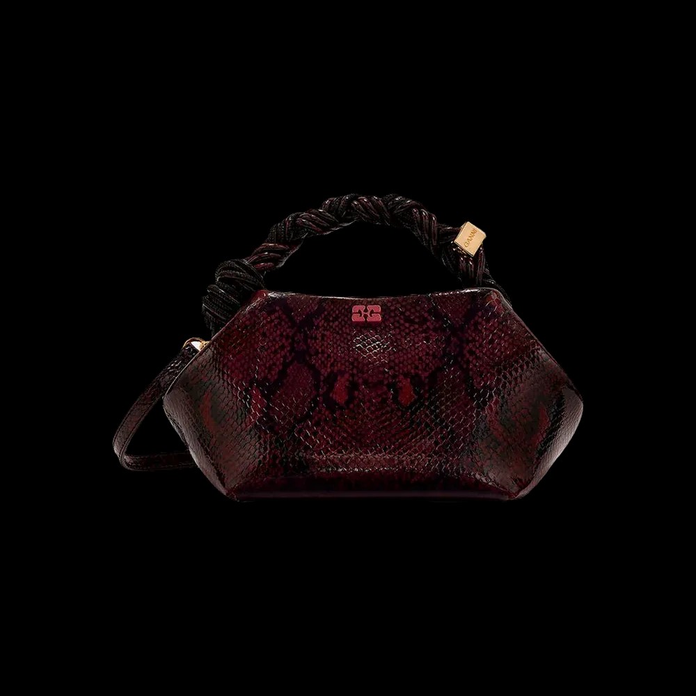 Ganni Burgundy Snake Small Bou Bag	 - HypeFly India View 1