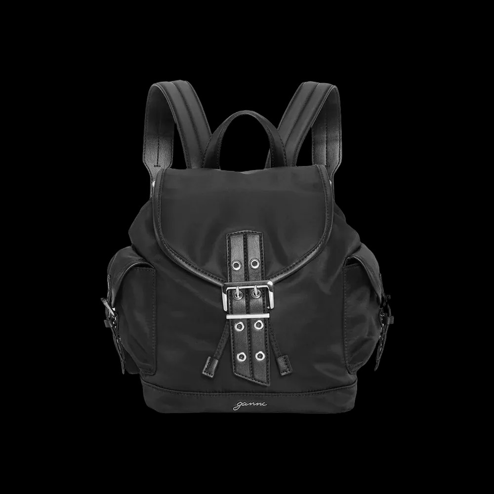 Ganni Black Small Bucky Nylon Backpack	 - HypeFly India View 1